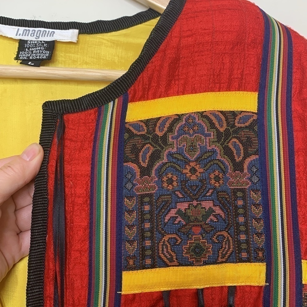 I Magnin Vintage Silk Embroidered Tapestry Tassel Beaded Patchwork Art Jacket L - Picture 12 of 17